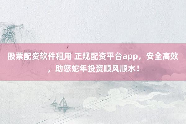 股票配资软件租用 正规配资平台app，安全高效，助您蛇年投资顺风顺水！