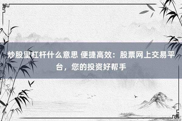 炒股里杠杆什么意思 便捷高效：股票网上交易平台，您的投资好帮手